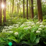 Planta de espinillo blanco con flores blancas y hojas verdes en un bosque tranquilo