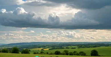 Paisaje sereno con nubes estratocúmulos