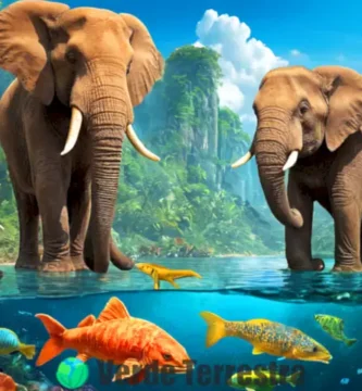 Ilustración que muestra la evolución de animales desde el agua hasta los mamíferos