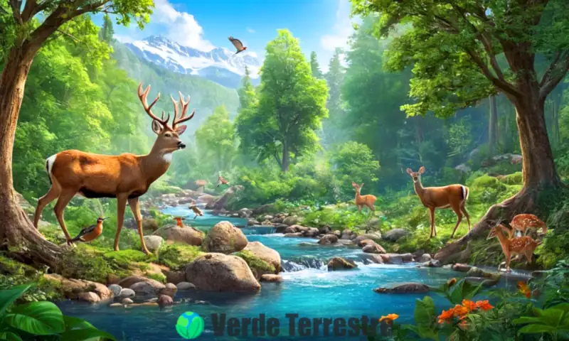 Bosque vibrante con árboles verdes