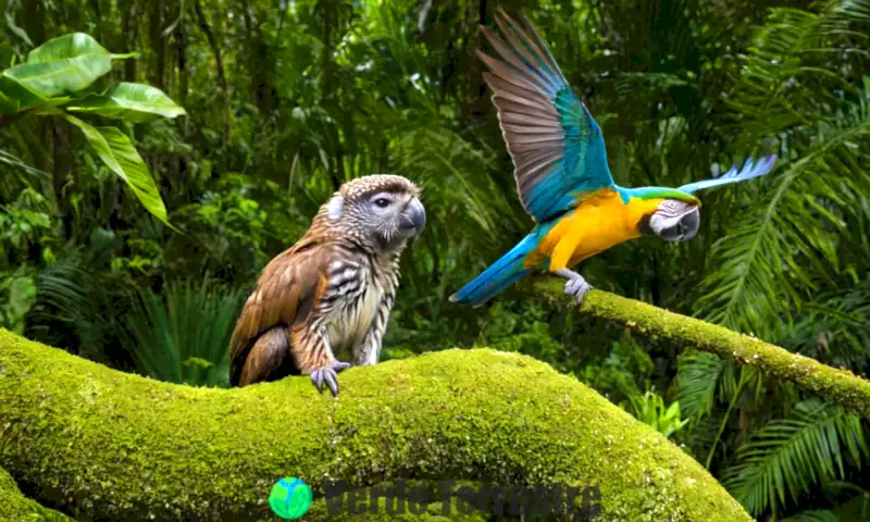 Escena vibrante de fauna de Puebla con aves coloridas