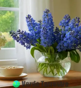 Arreglo elegante de diez flores azules en un hogar acogedor