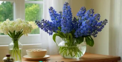 Arreglo elegante de diez flores azules en un hogar acogedor