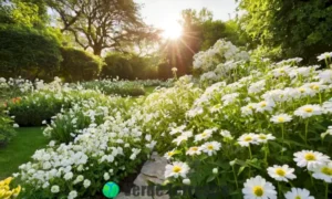 Jardín con 20 tipos de flores blancas en pleno florecimiento