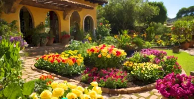 Flor de garambullo en pleno florecimiento en un jardín exuberante