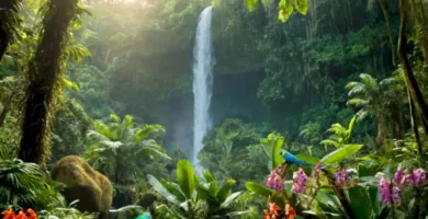Selva brasileña vibrante con orquídeas exóticas