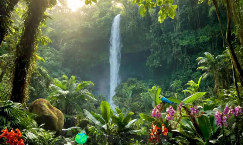 Selva brasileña vibrante con orquídeas exóticas