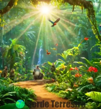 Escena de un bosque tropical infantil con árboles verdes