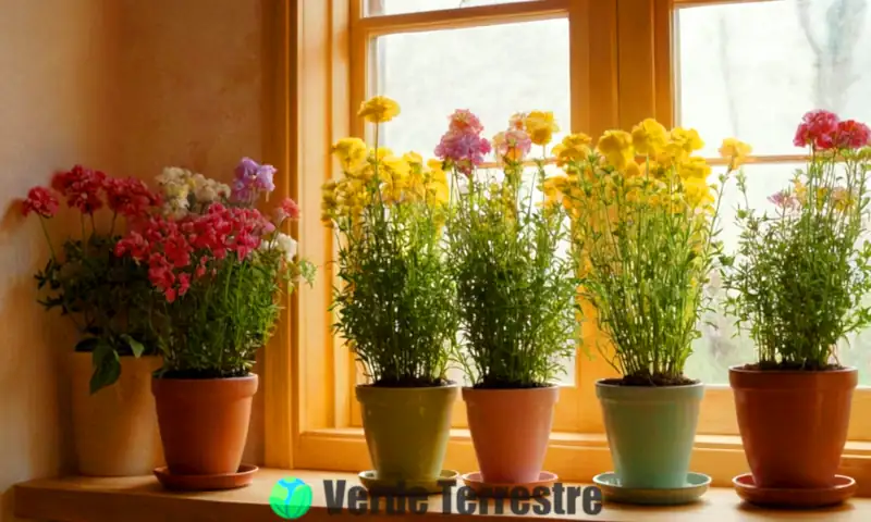Ramo de diez flores en forma de campana en una ventana iluminada por el sol en un hogar acogedor
