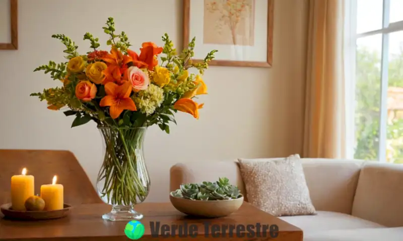Arreglo floral de diez flores en forma de campana en un ambiente acogedor