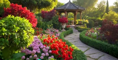 Raras flores elegantes en un jardín lujoso