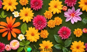 Collage de 16 flores exóticas en un jardín soñador