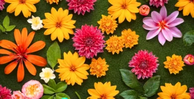 Collage de 16 flores exóticas en un jardín soñador