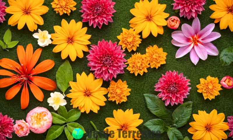 Collage de 16 flores exóticas en un jardín soñador