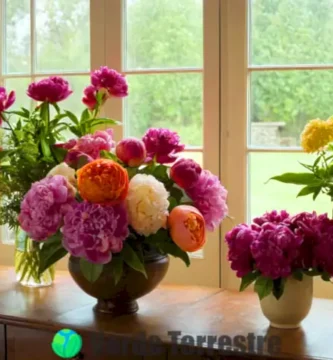 Ramo de flores vibrantes en un salón acogedor iluminado por luz natural