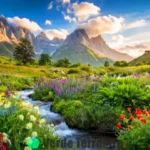 Paisaje sereno con plantas verdes