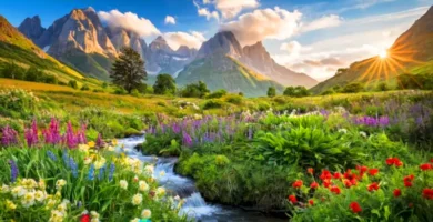 Paisaje sereno con plantas verdes