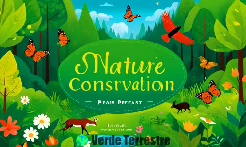 Ilustración colorida de un bosque vibrante con frases ecológicas artísticas que inspiran conexión con la naturaleza