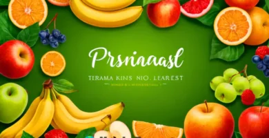 Ilustración botánica educativa de frutas como manzanas