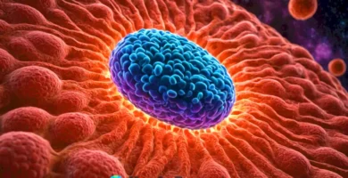 Ilustración científica de mitocondrias vibrantes en una célula
