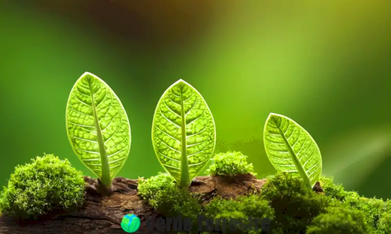 Ilustración de un primer plano de una planta con nuevos brotes en un entorno natural vibrante