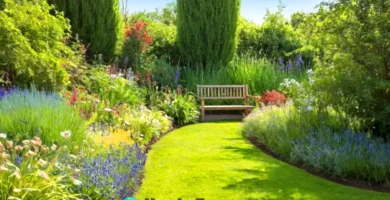 Escena de jardín vibrante con diferentes tipos de hierbas