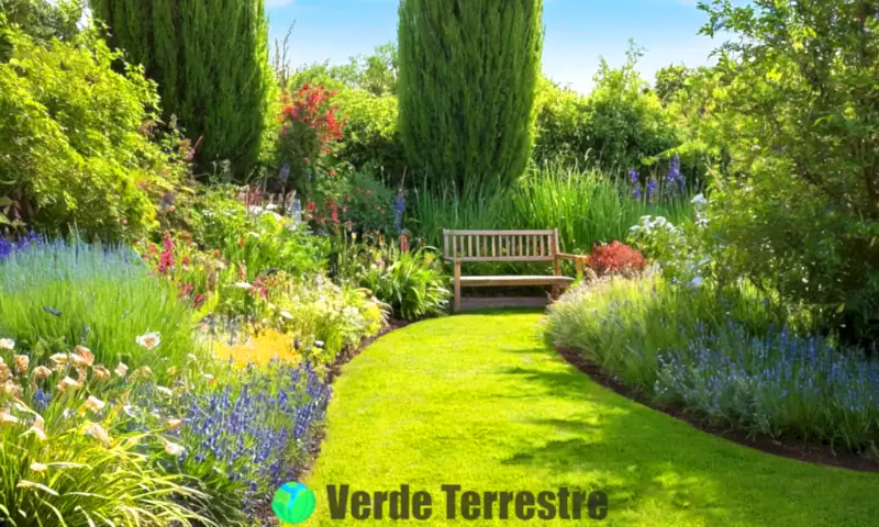 Escena de jardín vibrante con diferentes tipos de hierbas