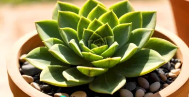 Acercamiento detallado a una suculenta Haworthia cooperi en una maceta de madera