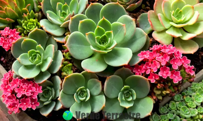 Guía artística de plantas Kalanchoe en un jardín botánico vibrante