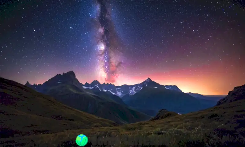 Cielo estrellado con montañas en silueta