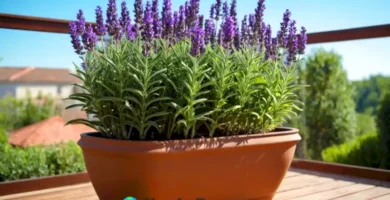 Planta de lavanda elegante en una maceta decorativa