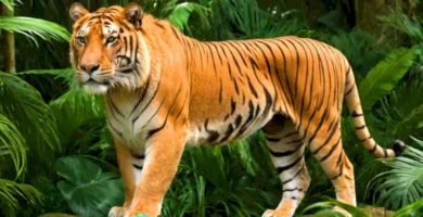 Liger y tigon juegan en una jungla exuberante