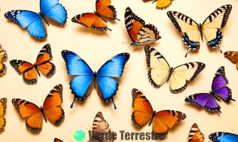 Ilustración colorida de 22 mariposas en un jardín