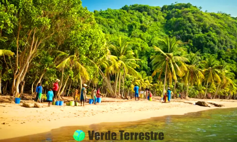 Grupo diverso de personas en un paisaje natural participando en actividades de educación ambiental y conservación
