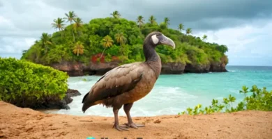 Un dodo majestuoso en una costa rocosa