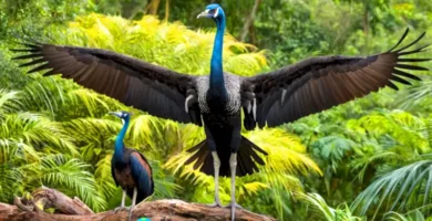 Collage colorido de las 12 aves más grandes del mundo en un hábitat natural