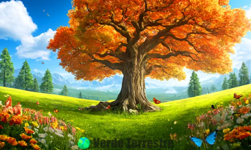 Árbol colorido rodeado de animales que simbolizan la dependencia del aire y la vida en un cielo azul