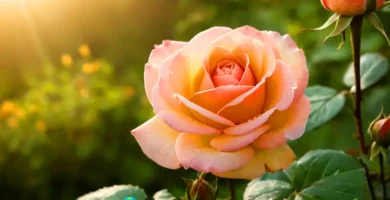 Ilustración detallada de una rosa en un jardín sereno