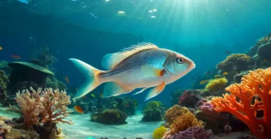 Peces transparentes nadando en un entorno marino vibrante
