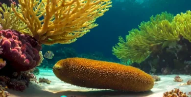 Varias especies de pepinos de mar en su hábitat natural