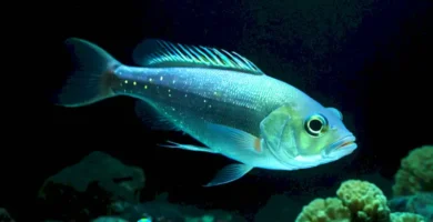 Pececito linterna brillante en aguas profundas