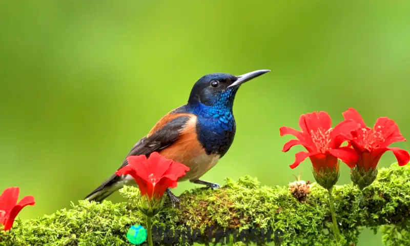 Diez especies de aves con diversas adaptaciones en sus picos, representadas en sus hábitats naturales
