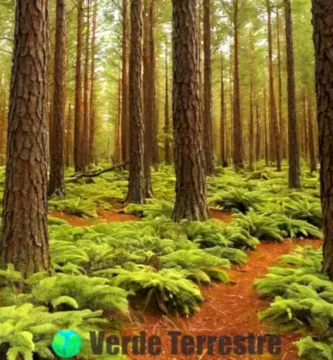 Un bosque encantado con diversas variedades de pinos