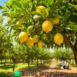 Un limonero sano en un huerto soleado