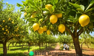 Un limonero sano en un huerto soleado