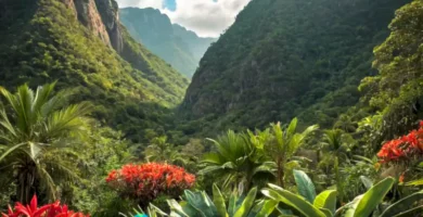 Ilustración de 20 plantas en peligro de extinción de México en una jungla vibrante