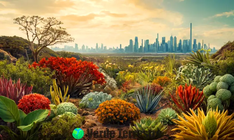 Representación artística de plantas extintas en un paisaje exuberante