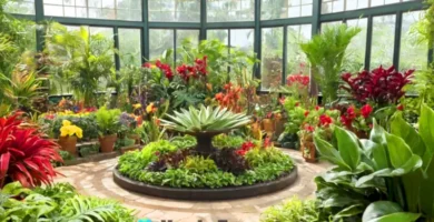 Colección de más de 50 plantas ornamentales en un jardín interior luminoso