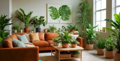 Sala acogedora con 51 plantas de interior verdes