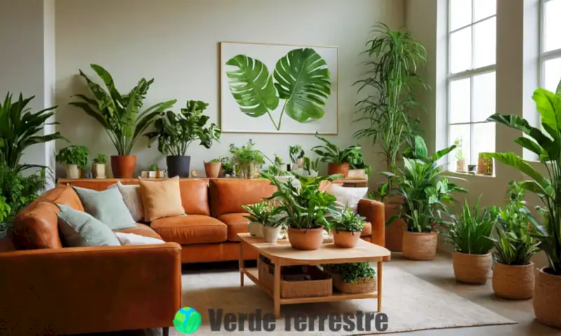 Sala acogedora con 51 plantas de interior verdes